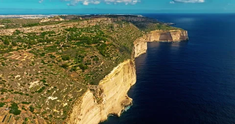 Aerial view of Dingli cliffs, Malta. Aerial view of rocks, hills, sea Stock Footage 328233511