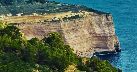 Aerial view of Dingli cliffs, Malta. Aerial view of rocks, hills, sea Stock Footage 328233600