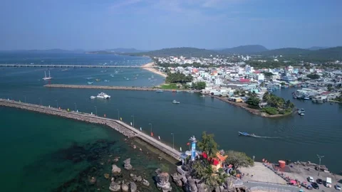 Aerial view of Dinh Cau Harbor in Phu Quoc Vietnam Stock Footage 337408914