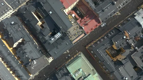 Aerial view directly above rooftops Stock Footage 129877804