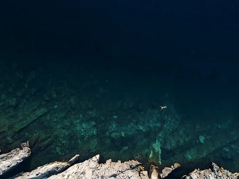 Aerial view of a diver in the sea Vídeo Stock 80669734