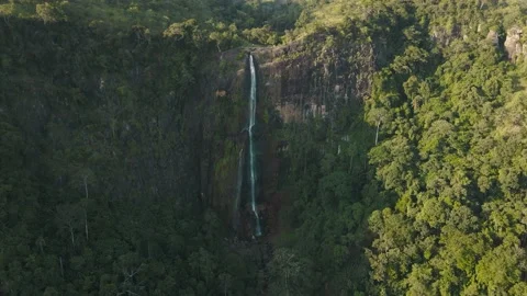 Aerial view of Diyaluma falls second highest waterfall in Sri Lanka Stock Footage 210462549