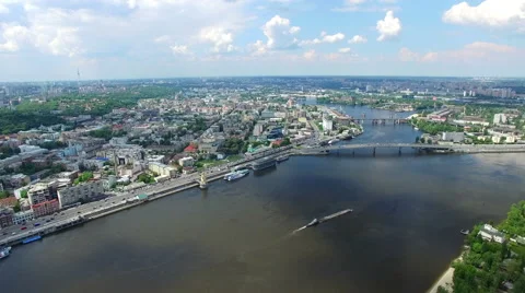 Aerial View of  Dnieper river in centre Kiev, Ukraine. summer day Stock Footage 62950624