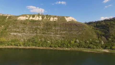 Aerial View. Dniester river, spring landscape Dniester Canyon Stock Footage 77993540