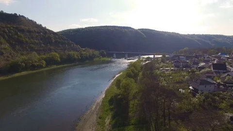 Aerial View. Dniester river, spring landscape Dniester Canyon Stock Footage 77995993