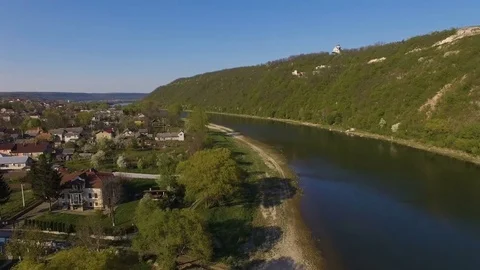 Aerial View. Dniester river, spring landscape Dniester Canyon Stock Footage 77997638