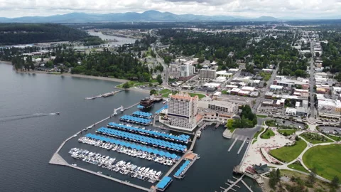 Aerial View of a Doc Area at the Lake in Coeur d'Alene Stock Footage 208796462