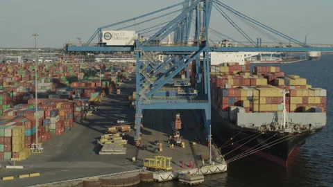 Aerial View of Dock Unloading Shipping C... | Stock Video | Pond5