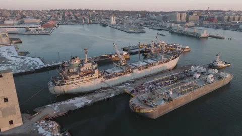 Aerial view of a docked ship Stock Footage 300048347
