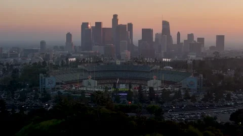 Aerial view of Dodger Stadium and Cityscape, United States. Stock Footage 331986294