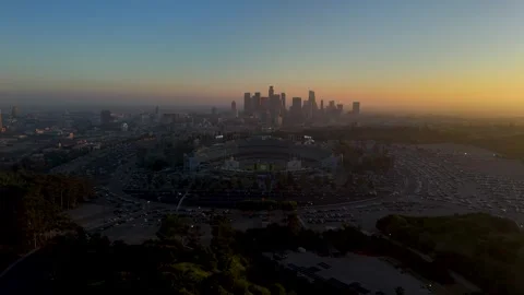 Aerial view of Dodger Stadium and LA skyline, United States. Stock Footage 331986320