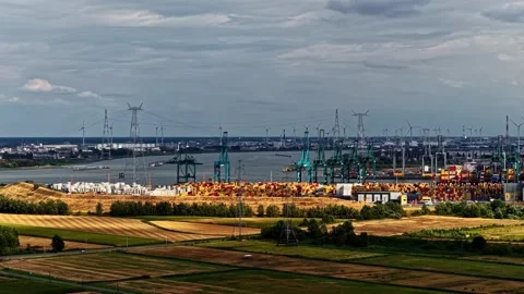 Aerial view of Doel Nuclear Power Plant in Belgium. Stock Footage 345085421
