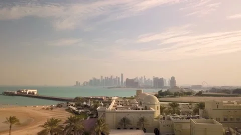 Aerial view of Doha cityscape during sunset, Qatar Stock Footage 149001436