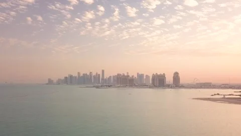 Aerial view of Doha cityscape during sunset, Qatar Stock Footage 149001664