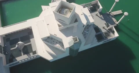 Aerial view of Doha Museum of Islamic Arts, Jean Nouvel architecture in Qatar 動画素材 132092365