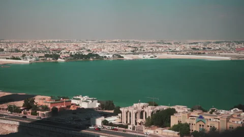 Aerial view of Doha, Qatar in sunny summer day.  Stock Footage 140356178