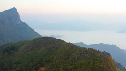 Aerial view of Doi Pha Mon misty mountain in morning Stock Footage 145425096