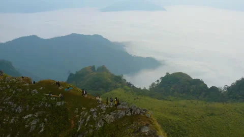 Aerial view of Doi Pha Mon misty mountain in morning Stock Footage 145425115
