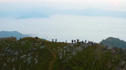 Aerial view of Doi Pha Mon misty mountain in morning Stock Footage 145425124
