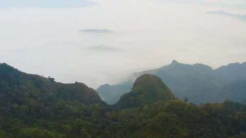 Aerial view of Doi Pha Mon misty mountain in morning Stock Footage 145425218