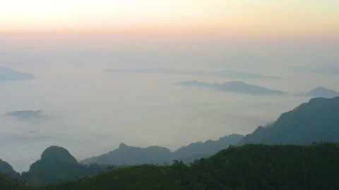 Aerial view of Doi Pha Mon misty mountain in morning Video stock 145428433