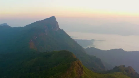 Aerial view of Doi Pha Mon misty mountain in morning Stock Footage 145430255