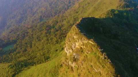 Aerial view of Doi Pha Mon misty mountain in morning Stock Footage 145430900