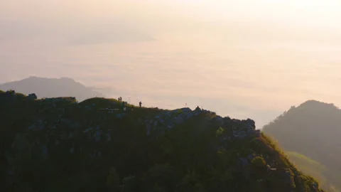 Aerial view of Doi Pha Mon misty mountain in morning Stock Footage 145430902