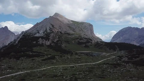 Aerial view of Dolomites Alpine mountains, Fanes and Limo lake Stock Footage 114358036