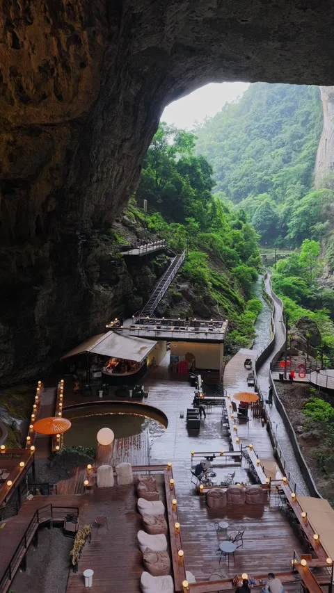 Aerial view of Dolpit Coffee Cave in Guizhou, China. Stock Footage 345069721