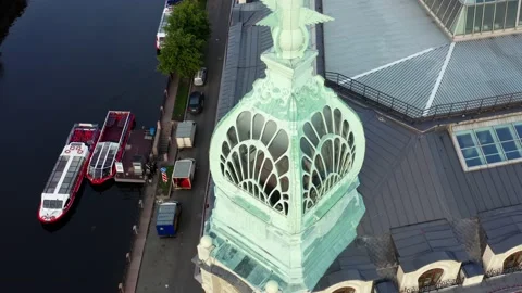 Aerial view dome of hostorical store in city center of St. Petersburg Stock Footage 166160389