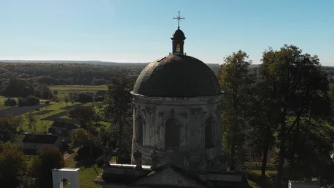 Aerial View of the Dome of the Old Catholic Church Stock Footage 99502189