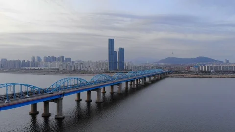 Aerial view of Dongjak bridge. Stock Footage 89461162