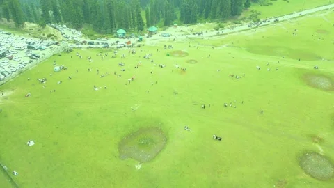 Aerial view of Doodhpathri, Budgam District, Kashmir Valley, Jammu and Kashmir Stock Footage 336744970