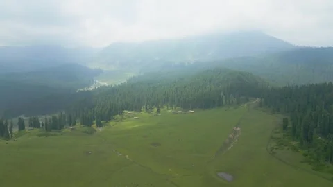 Aerial view of Doodhpathri, Budgam District, Kashmir Valley, Jammu and Kashmir Stock Footage 336745285