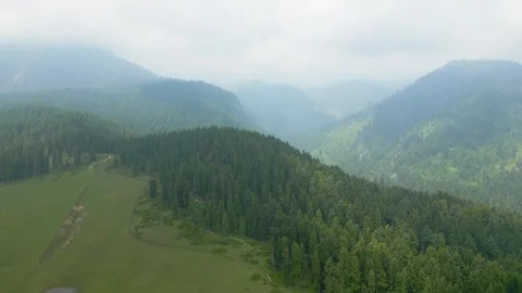 Aerial view of Doodhpathri, Budgam District, Kashmir Valley, Jammu and Kashmir Vídeos de archivo 336745502