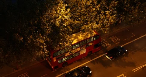 Aerial View of Double Decker Bus Arrive in Station London Public Transport Night Stock Footage 97068851