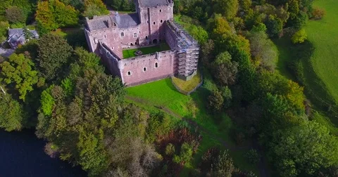 Aerial view of Doune Castle Stock Footage 80692649