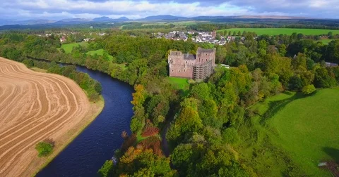 Aerial view of Doune Castle Stock Footage 80782606