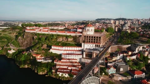 Aerial View of Douro River, Dom Luis Bridge and Porto Portugal Stock Footage 285322842