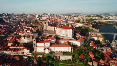 Aerial View of Douro River, Dom Luis Bridge and Porto Portugal Stock Footage 285322888