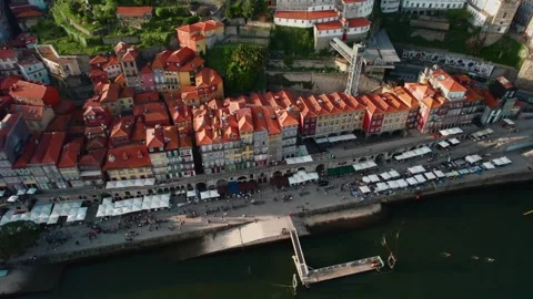 Aerial View of Douro River, Dom Luis Bridge and Porto Portugal Stock Footage 285322992