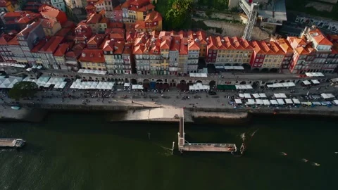 Aerial View of Douro River, Dom Luis Bridge and Porto Portugal Stock Footage 285323064