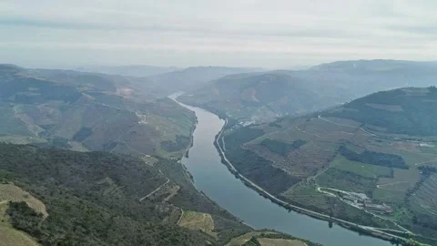 Aerial view of Douro River valley, Portugal. Stock Footage 345054255