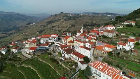 Aerial view of Douro River valley village, Portugal. Stock Footage 345078038