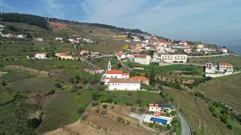 Aerial view of Douro River valley village in Portugal. Stock Footage 345078166