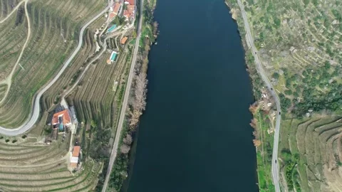 Aerial view of Douro River valley, Portugal. Stock Footage 345078397