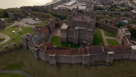 Aerial View of Dover Castle with Medieval Architecture in England Stock Footage 296517154