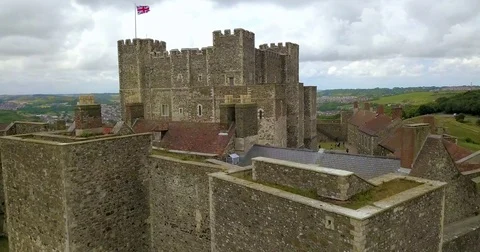 Aerial view of Dover Castle in summer, England Stock Footage 78078141
