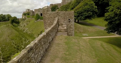 Aerial view of Dover Castle in summer, England Stock Footage 78078987